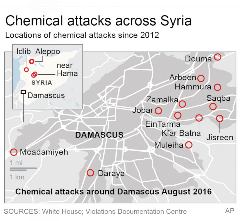 PHOTO: Map of chemical attacks in Syria since 2012.