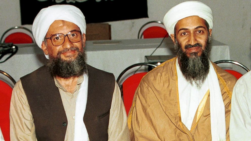 In this 1998 file photo, Ayman al-Zawahri, left, poses for a photograph with Osama bin Laden, right, taken in Khost, Afghanistan. 