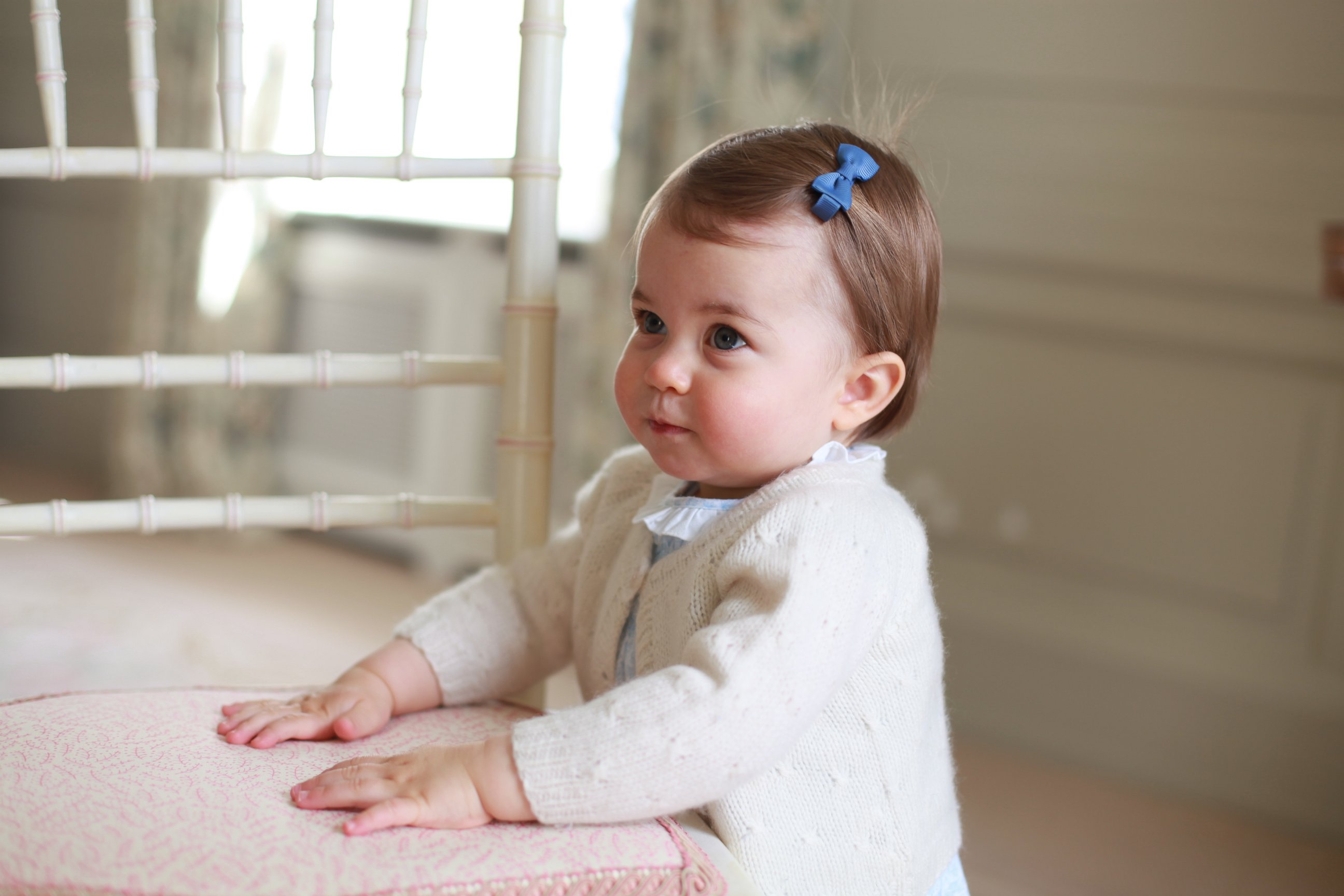 PHOTO: Princess Charlotte poses for a photograph, at Anmer Hall, in Norfolk, England. The princess will celebrate her first birthday on Monday.