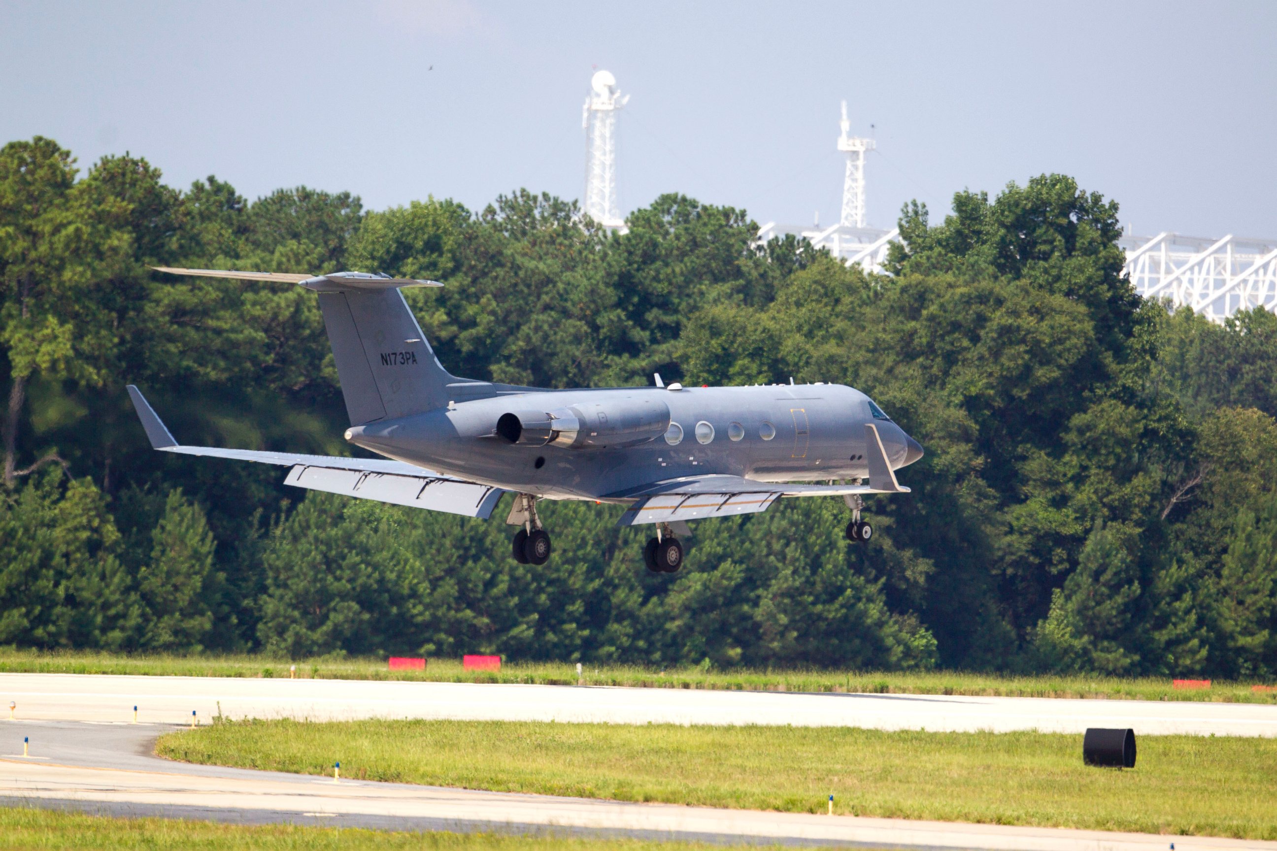 PHOTO: A private plane arrives at Dobbins Air Reserve Base in Marietta, Ga. transporting the second American stricken with Ebola, Nancy Writebol, on Aug. 5, 2014. 
