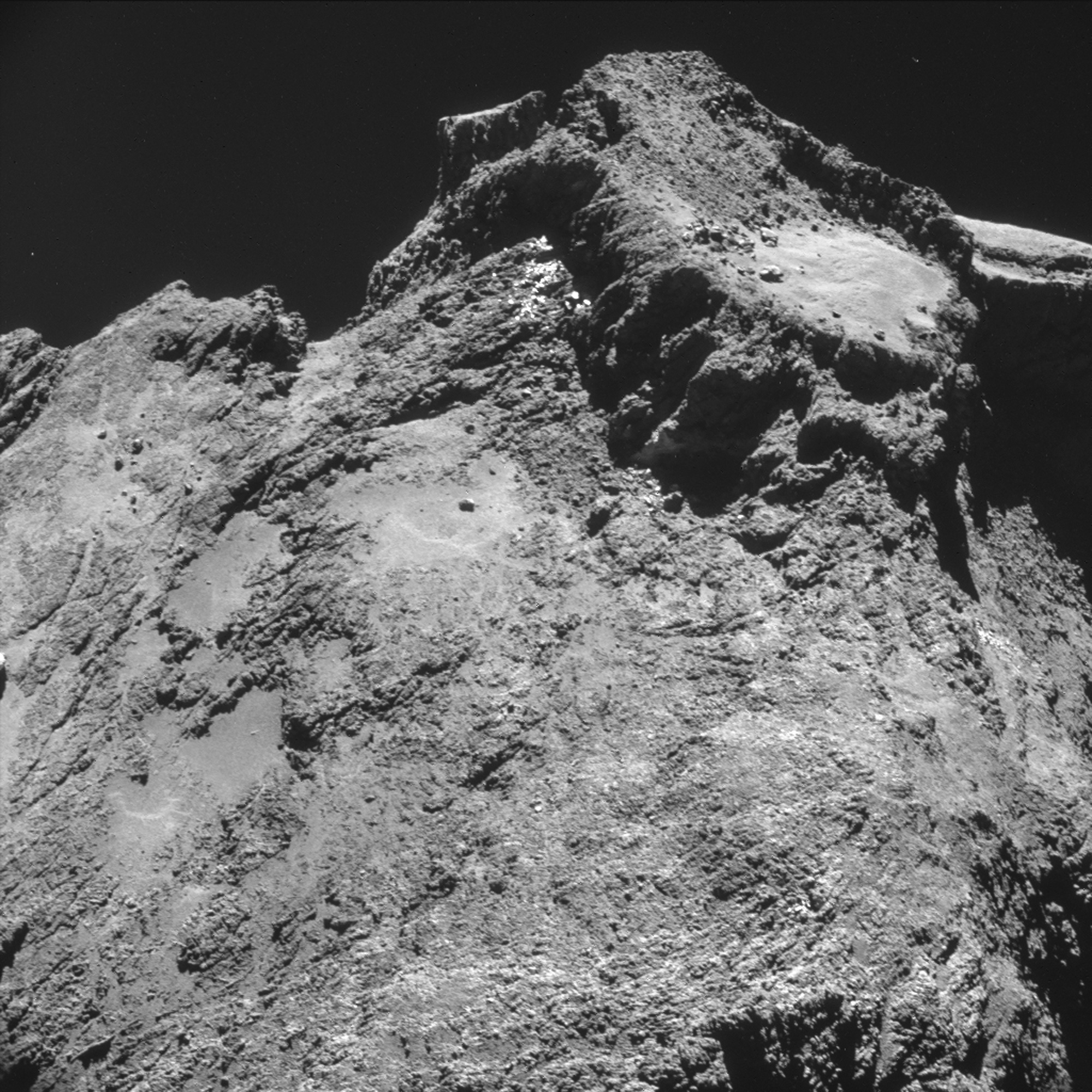 PHOTO: The picture taken with the navigation camera on Rosetta and released by the European Space Agency ESA shows a raised plateau on the larger lobe of Comet 67P/Churyumov?Gerasimenko. 