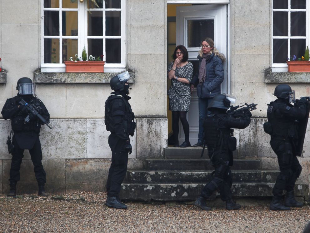 PHOTO: French riot officers patrol in Longpont, north of Paris, France, Jan. 8, 2015.