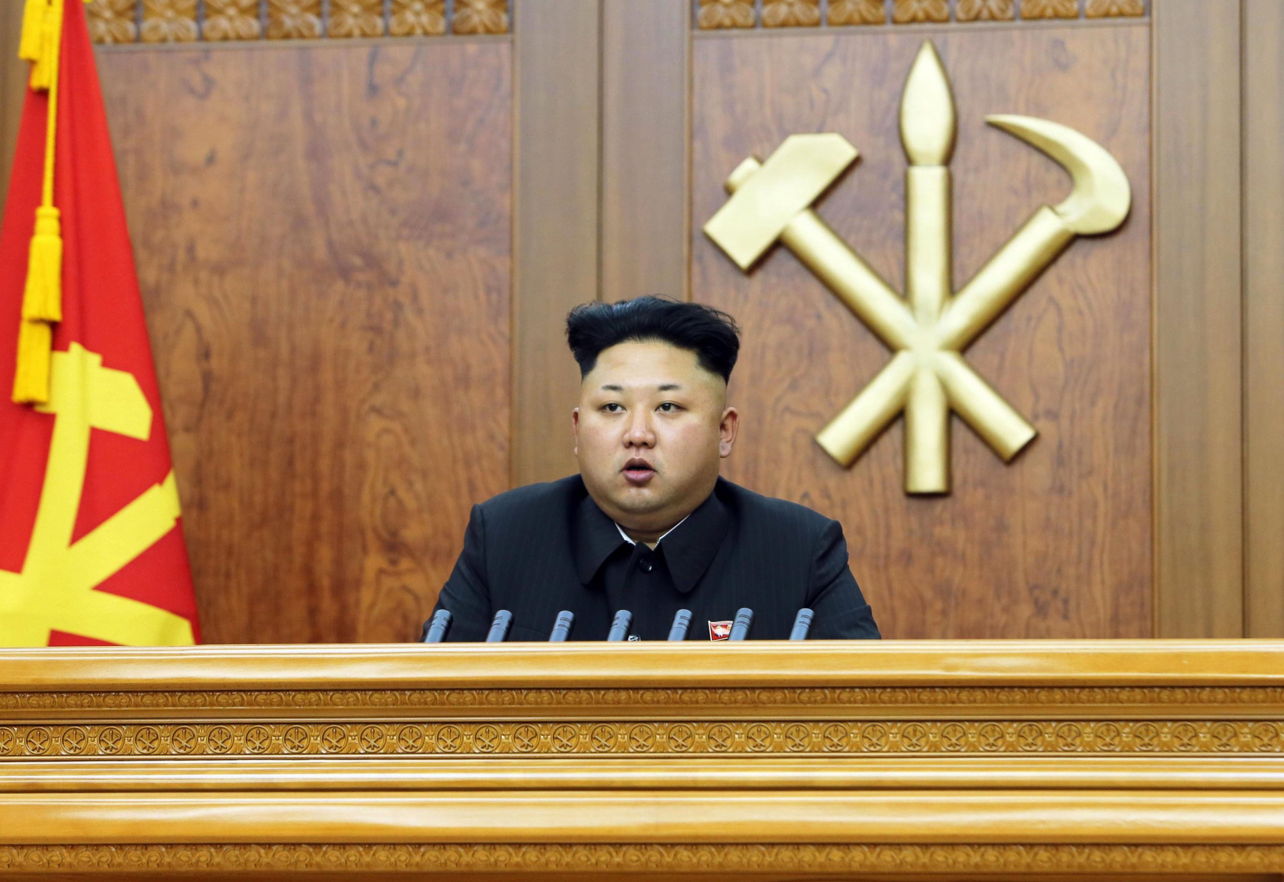PHOTO: North Korean leader Kim Jong Un is shown giving a New Year's address in this photo released January 1, 2015. 