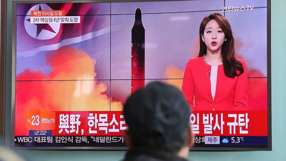 A man watches a TV news program reporting about North Korea's missile launch at the Seoul Train Station in Seoul, South Korea, Sunday, Feb. 12, 2017.