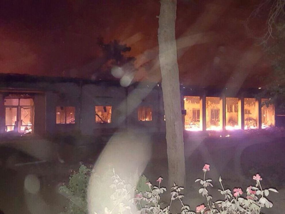 PHOTO: The Doctors Without Borders hospital is seen in flames in Kunduz, Afghanistan, Oct. 3, 2015.