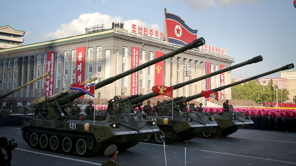 In this Saturday, Oct. 10, 2015, photo, missiles and rockets are paraded in Pyongyang, North Korea during the 70th anniversary celebrations of its ruling party's creation.