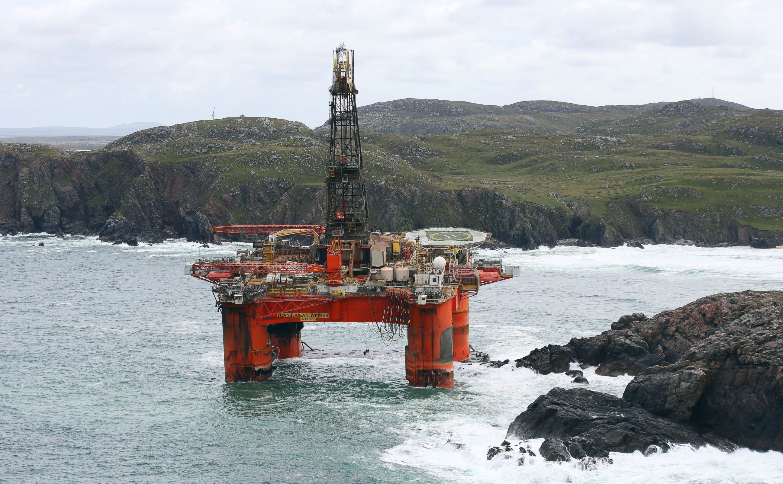 PHOTO: The Transocean Winner drilling rig is seen off the coast of the Isle of Lewis, Scotland, after it ran aground in severe weather conditions, Aug. 9, 2016. 