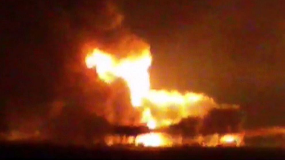 This frame grab of a video from the news station Noticias Ciudad del Carmen shows a fire burning at an oil platform in the Gulf of Mexico along the Mexican coast before sunrise on April 1, 2015. 