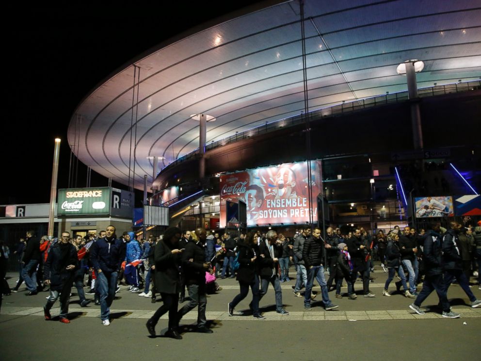 PHOTO: People leave the Stade de France stadium after the international friendly soccer France against Germany, Nov. 13, 2015 in Saint Denis, outside Paris.