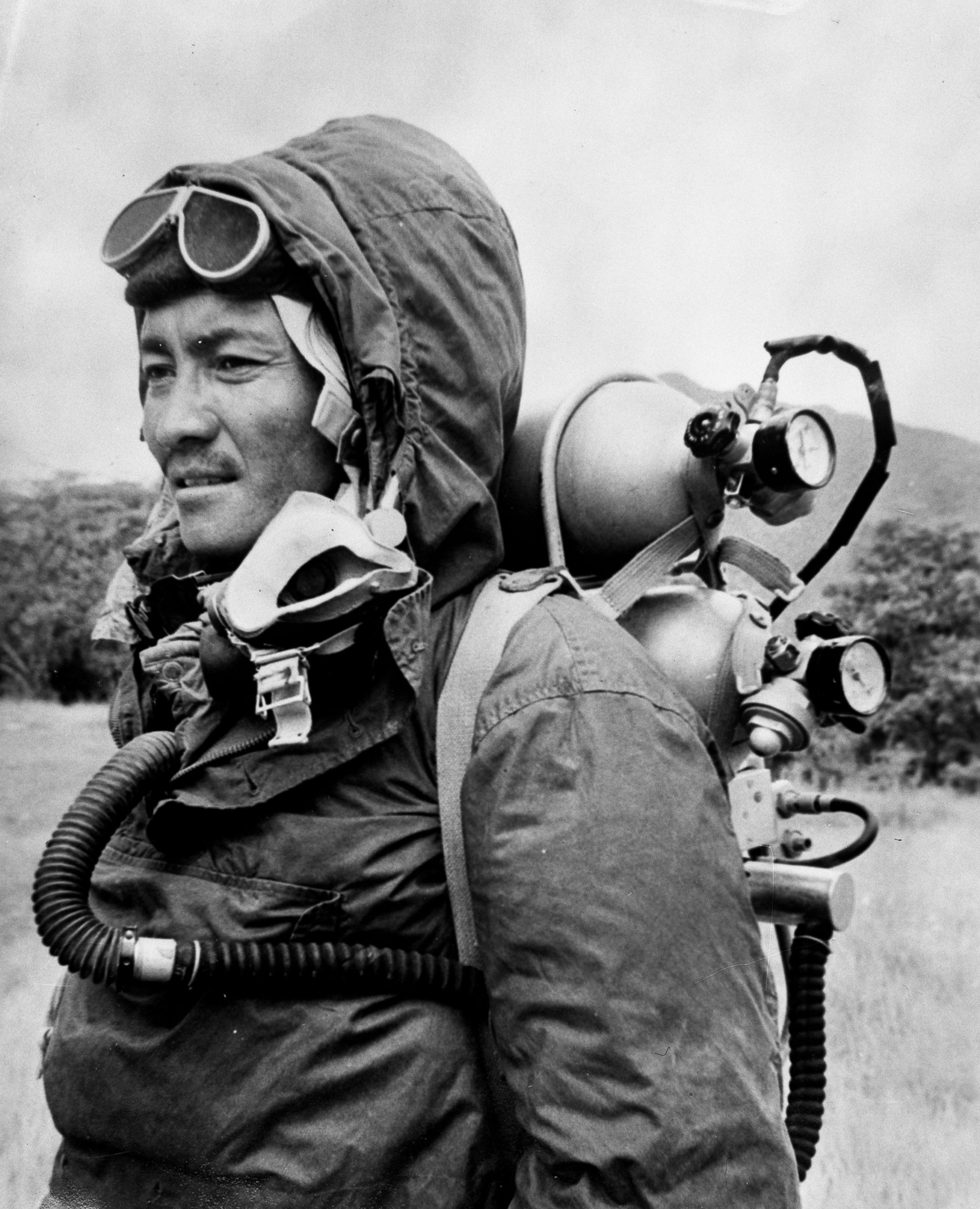 PHOTO: Sherpa Tensing is seen in this June 30, 1963 file photo, wearing the clothing and oxygen equipment in which he and Edmund Hillary reached the summit of Mount Everest.