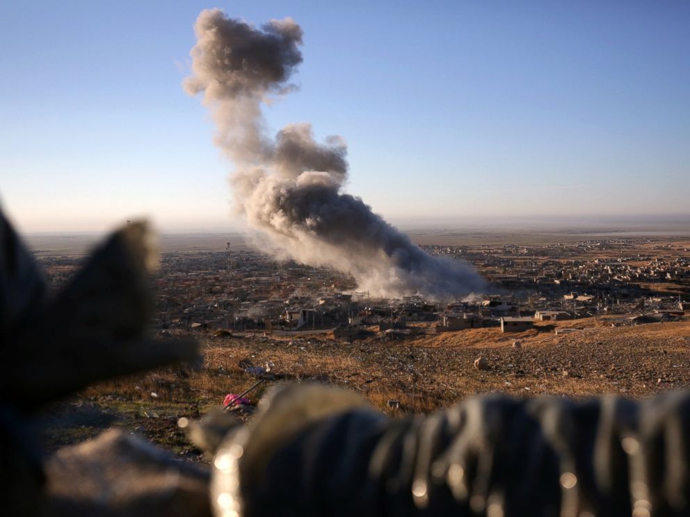 PHOTO: Smoke believed to be from an airstrike billows over the northern Iraqi town of Sinjar on Nov. 12, 2015.