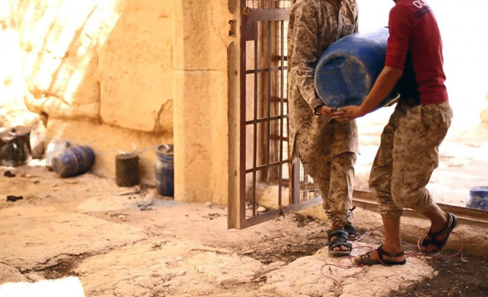 PHOTO: An undated photo released Aug. 25, 2015 on a social media site used by Islamic State militants purports to show militants laying explosives in the 2,000-year-old temple of Baalshamin in Syria's ancient caravan city of Palmyra.