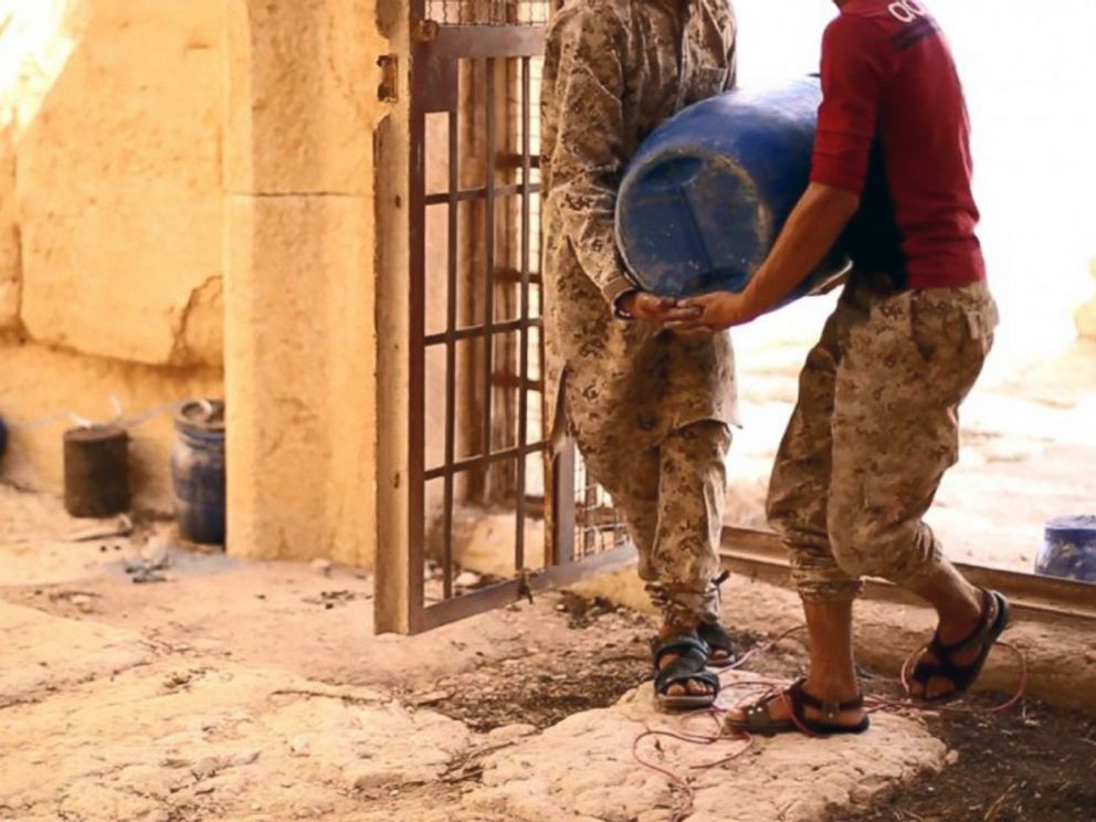 PHOTO: An undated photo released Aug. 25, 2015 on a social media site used by Islamic State militants purports to show militants laying explosives in the 2,000-year-old temple of Baalshamin in Syrias ancient caravan city of Palmyra.