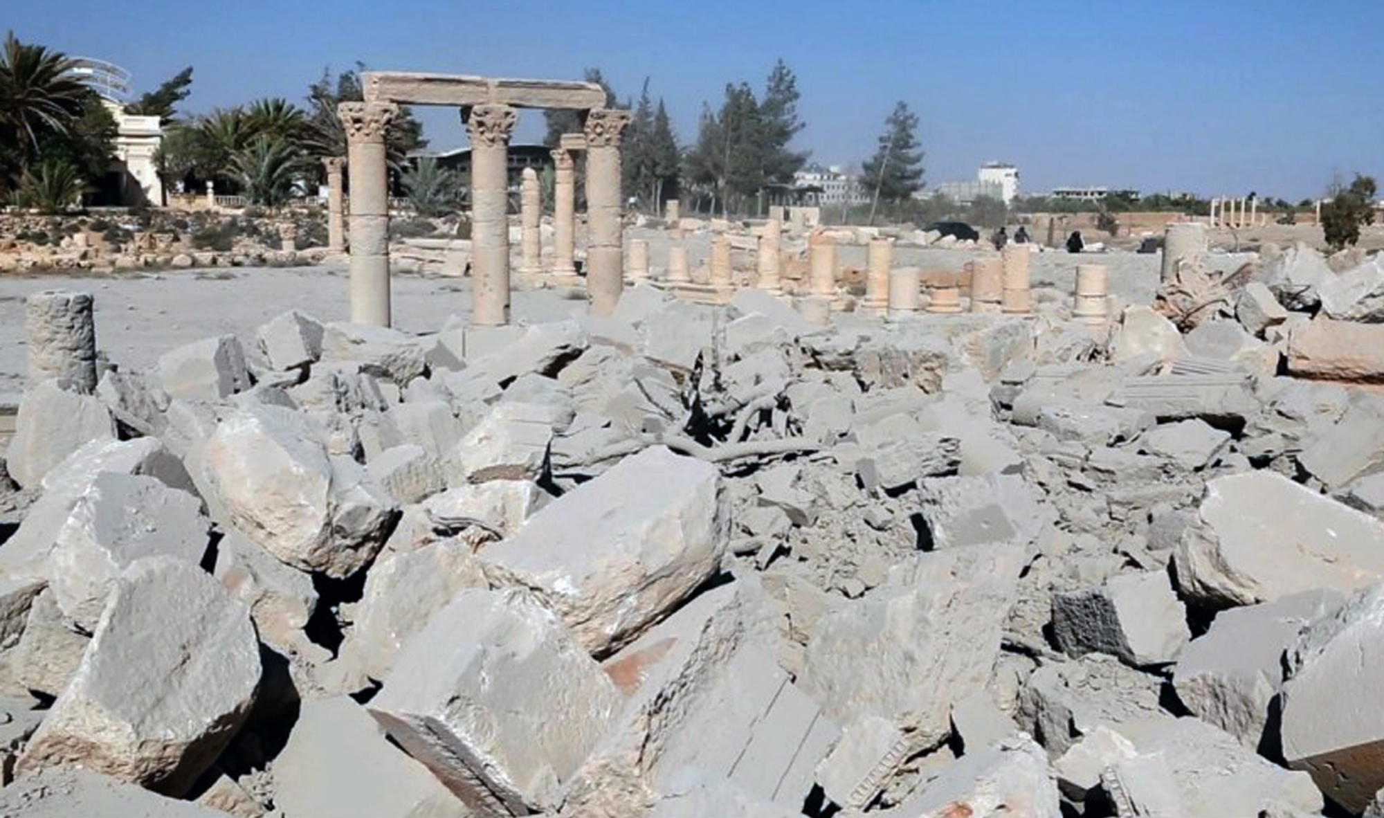 PHOTO: An undated photo released Aug. 25, 2015 on a social media site used by Islamic State militants purports to show the demolished 2,000-year-old temple of Baalshamin in Syria's ancient caravan city of Palmyra.