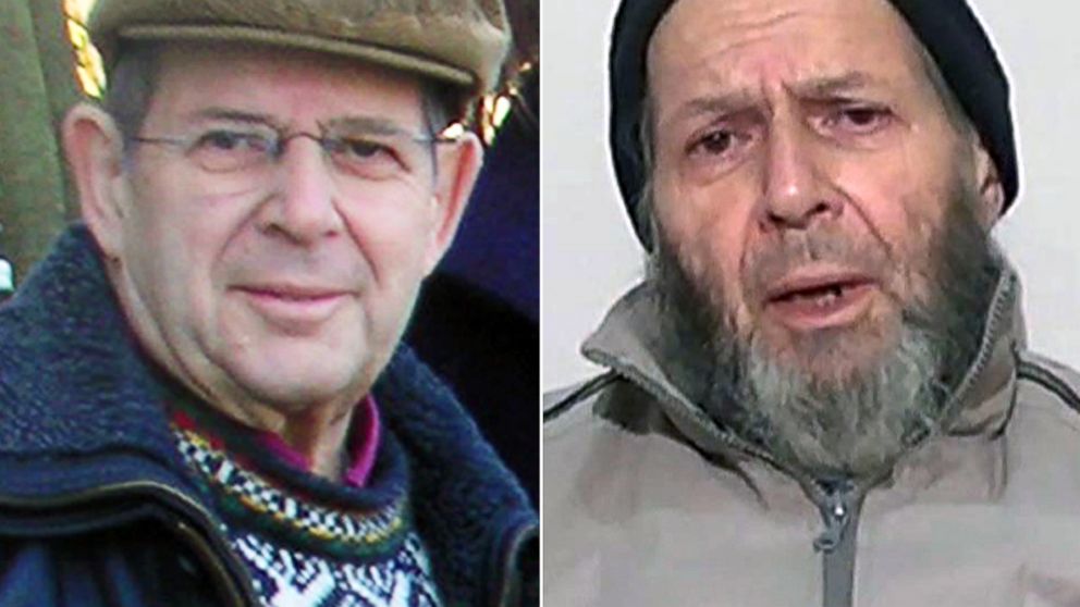 Warren Weinstein is shown in a Jan. 6, 2009 photo, left, and in a still from video released anonymously to reporters in Pakistan, Dec. 26, 2013.