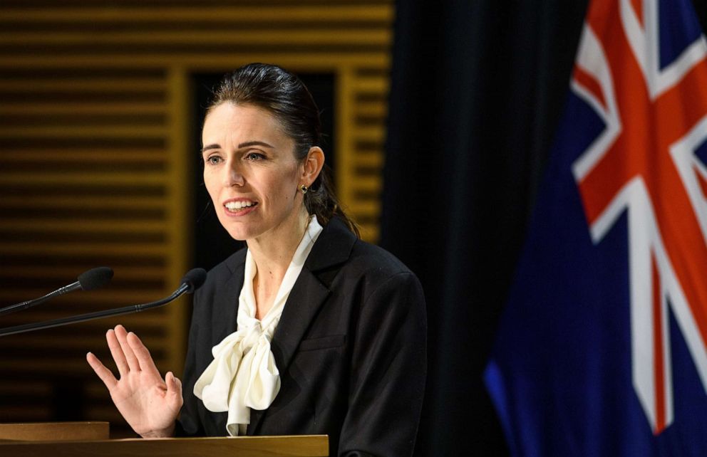 PHOTO: Prime Minister Jacinda Ardern speaks with journalists on August 13, 2020, in Wellington, New Zealand.