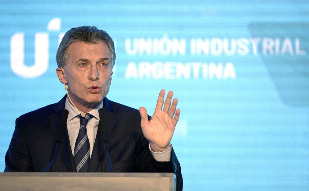 PHOTO: Argentine President Mauricio Macri delivers a speech during the closing ceremony of the Argentine Industrial Union (UIA) 24th annual meeting, in Buenos Aires, Sept. 4, 2018.
