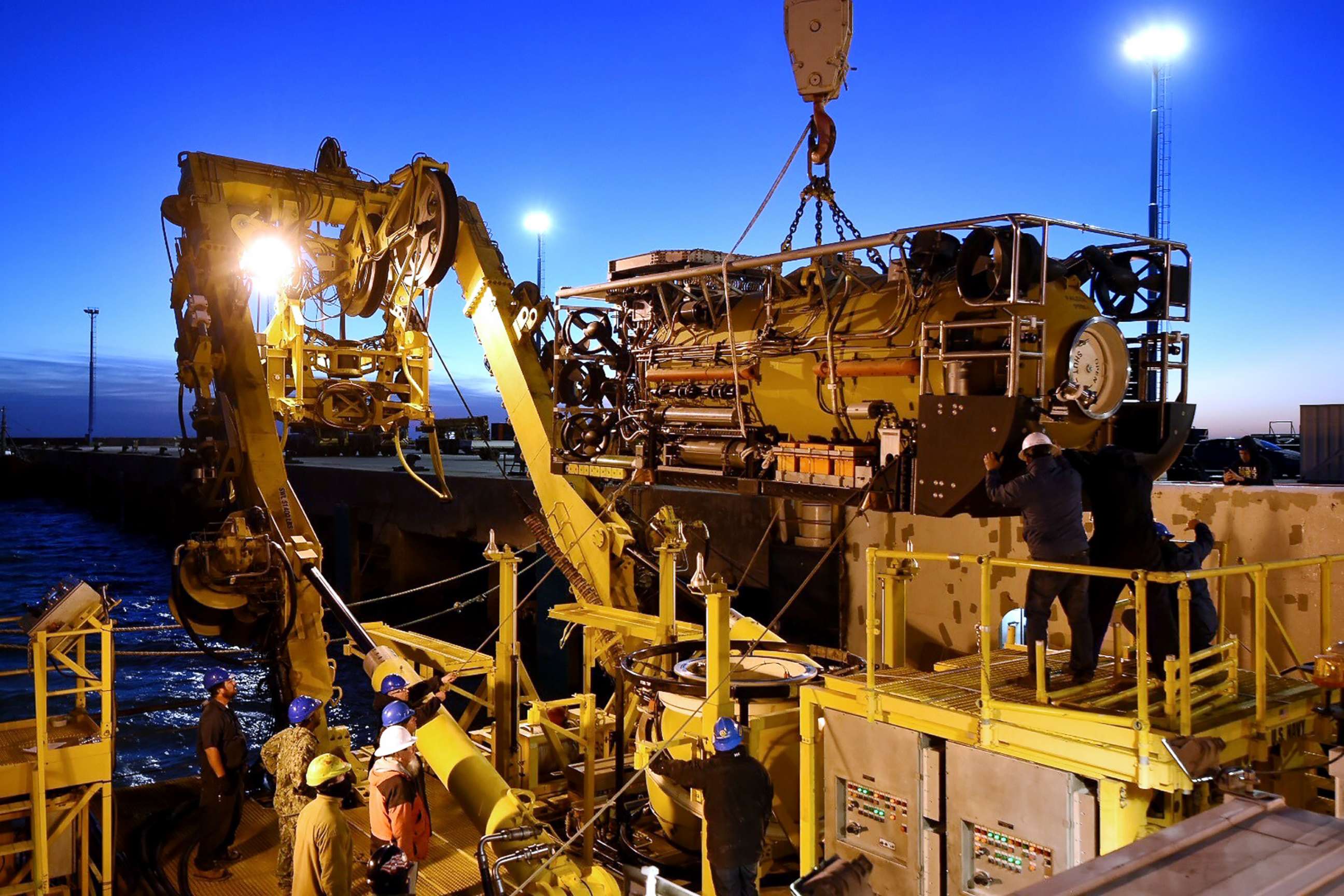 PHOTO: Workers prepare the motor vessel Sophie Siem for the installation of the Submarine Rescue Diving and Recompression System to support the search and rescue efforts  ARA San Juan in Comodoro Rivadavia, Argentina, on Nov. 26, 2017.
