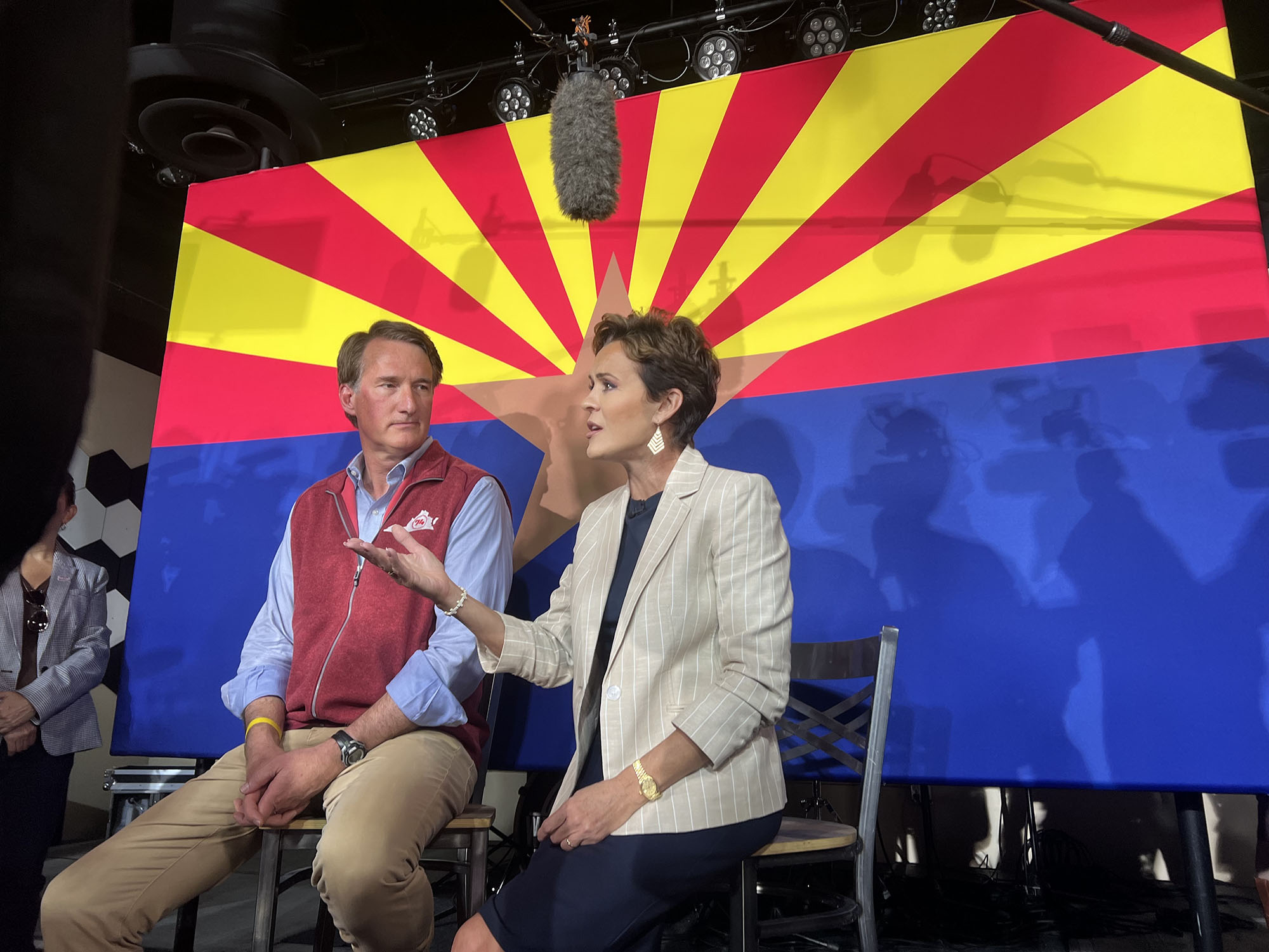 PHOTO: Virginia Gov. Glenn Youngkin campaigns with Republican gubernatorial nominee Kari Lake in Tucson, Arizona, on Oct. 19, 2022.