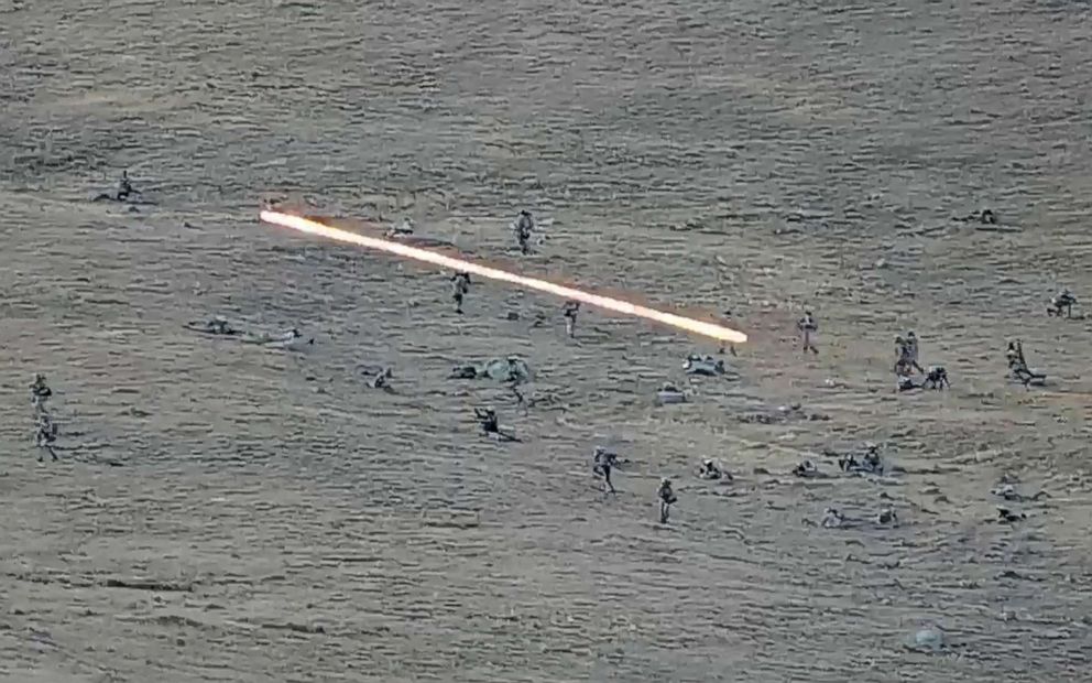 PHOTO: In this image taken from a YouTube footage released by Armenian Defense Ministry on shows Azerbaijanian servicemen crossing the Armenian-Azerbaijani border and approaching the Armenian positions, Sept. 13, 2022.