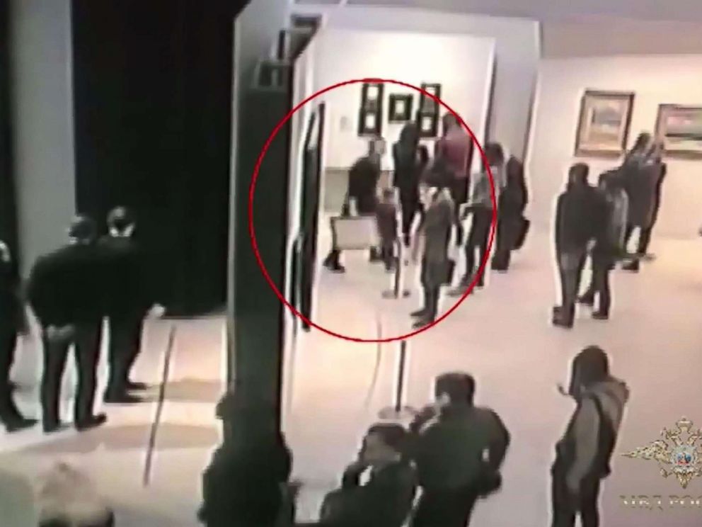PHOTO: An image grab shows a man, stealing a famous painting by Arkhip Kuindzh during an exhibition at the Tretyakov Gallery in Moscow, Jan. 27, 2019.