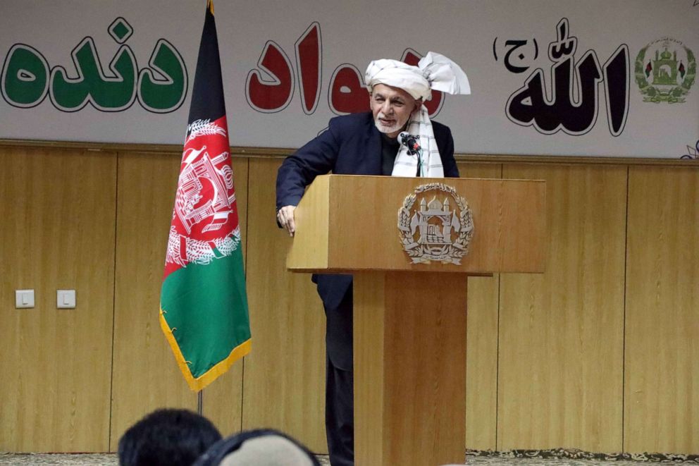 PHOTO: Afghan President Ashraf Ghani talks with journalists in Kandahar, Afghanistan, Dec. 17, 2020. 