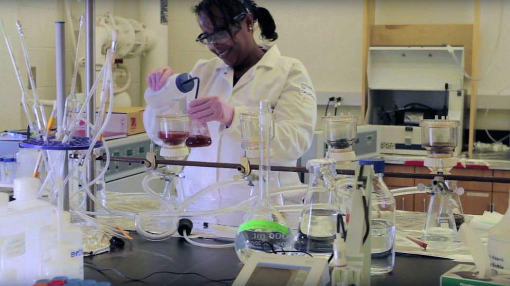 PHOTO: Dr. Asmeret Asefaw Berhe is shown at work in the soil biochemistry lab.