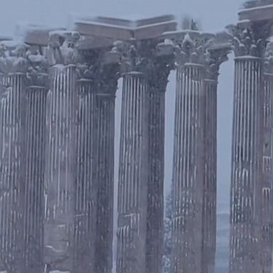 Athens’ Parthenon and other temples of the Acropolis were draped in white after a heavy snowstorm.