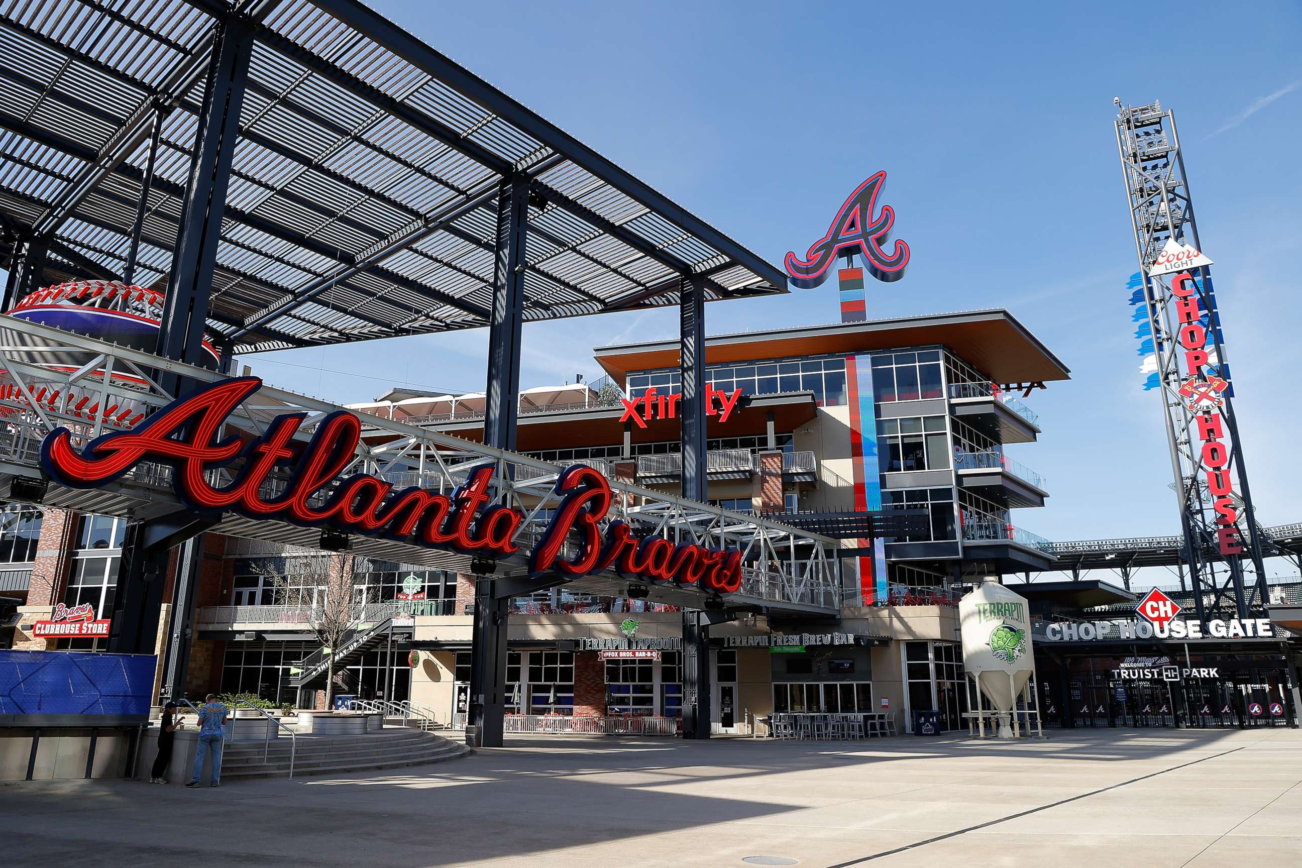 PHOTO: A general view of The Battery Atlanta connected to Truist Park, home of the Atlanta Braves, on March 26, 2020 in Atlanta.