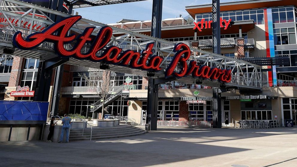 PHOTO: A general view of The Battery Atlanta connected to Truist Park, home of the Atlanta Braves, on March 26, 2020 in Atlanta.