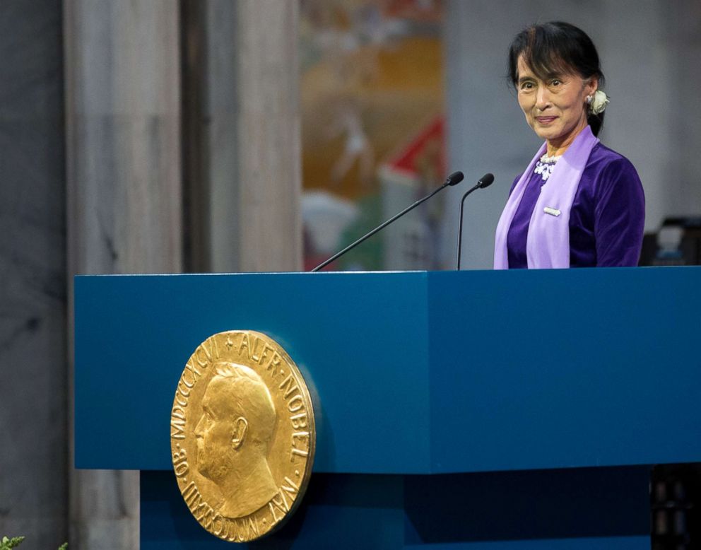 PHOTO: Myanmar democracy icon Aung San Suu Kyi delivers her Nobel speech during the Nobel ceremony at Oslo's City Hall, June 16, 2012.