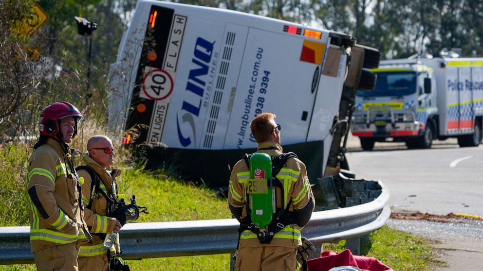 At least 10 people were killed and 25 others were injured after a bus carrying wedding guests rolled over in Australia's wine country late Sunday, authorities said.