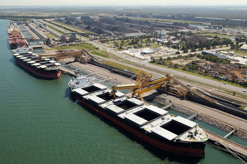 PHOTO: Bulk carriers are loaded with coal at the Newcastle Coal Terminal in Newcastle, Australia, Oct. 3, 2015.