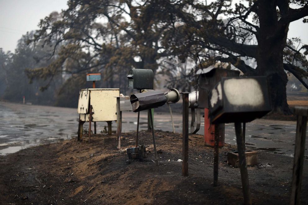 PHOTO: Burnt letter boxes line a street after an overnight bush fire in Quaama in Australia's New South Wales state, Jan. 6, 2020.