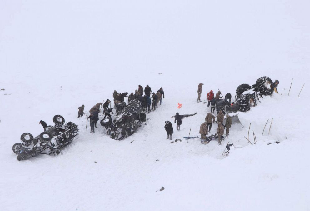 PHOTO: Turkish soldiers and locals try to rescue people trapped under an avalanche in Bahcesaray in Van province, Turkey, Feb. 5, 2020.