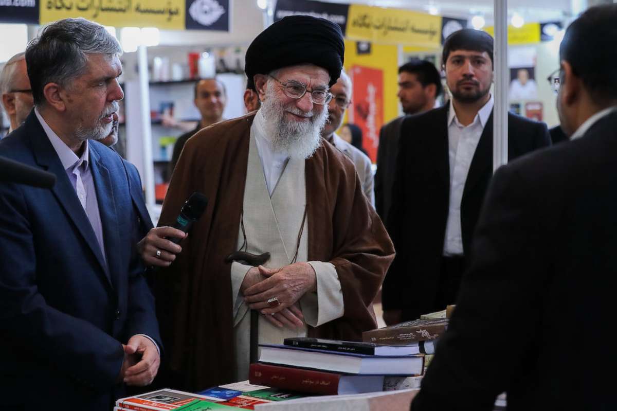 PHOTO: Iran's Supreme Leader Ayatollah Ali Khamenei stopped by the 2018 Tehran International Book Fair and was photographed perusing a Farsi copy of the book "Fire and Fury," by Michael Wolff, according to a post on his website on May 11, 2018.