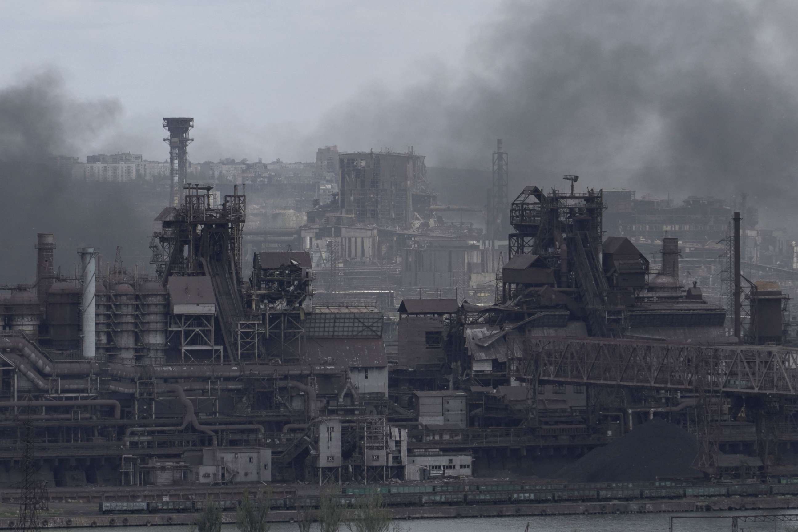 PHOTO: A view shows the Azovstal steel plant in the city of Mariupol, Ukraine, on May 10, 2022, amid the ongoing Russian military action.