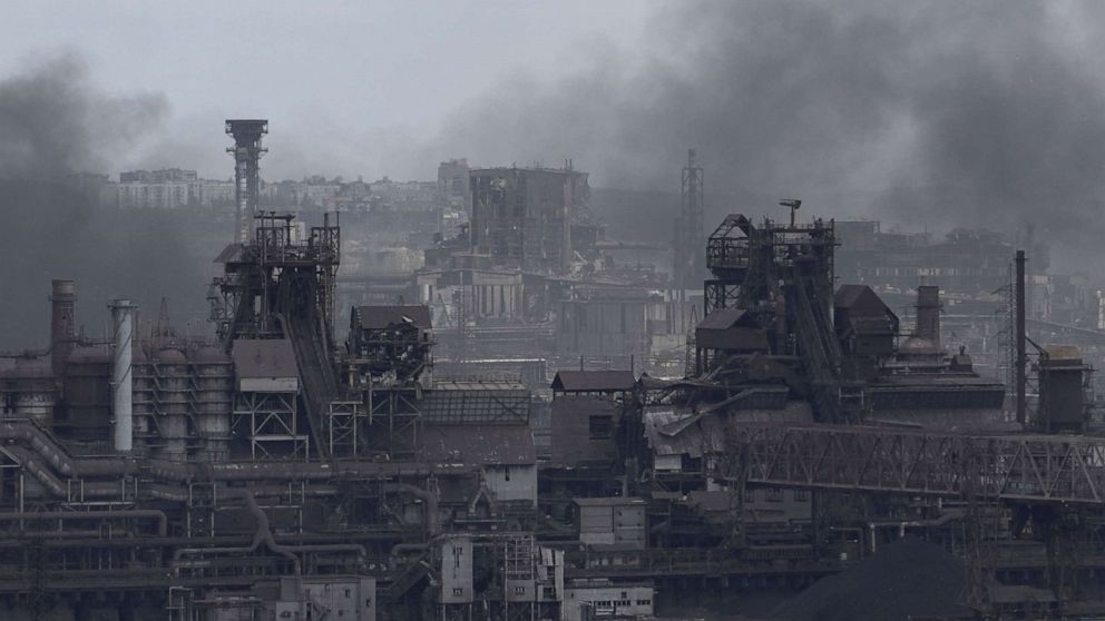 PHOTO: A view shows the Azovstal steel plant in the city of Mariupol, Ukraine, on May 10, 2022, amid the ongoing Russian military action.