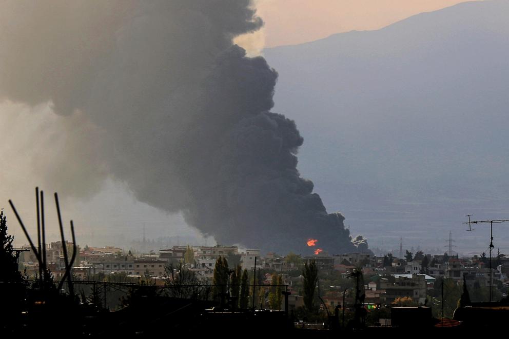 PHOTO: Smoke rises from the site of an Israeli airstrike that targeted Lebanon's eastern city of Baalbek, in the Bekaa valley, on Oct. 30, 2024.