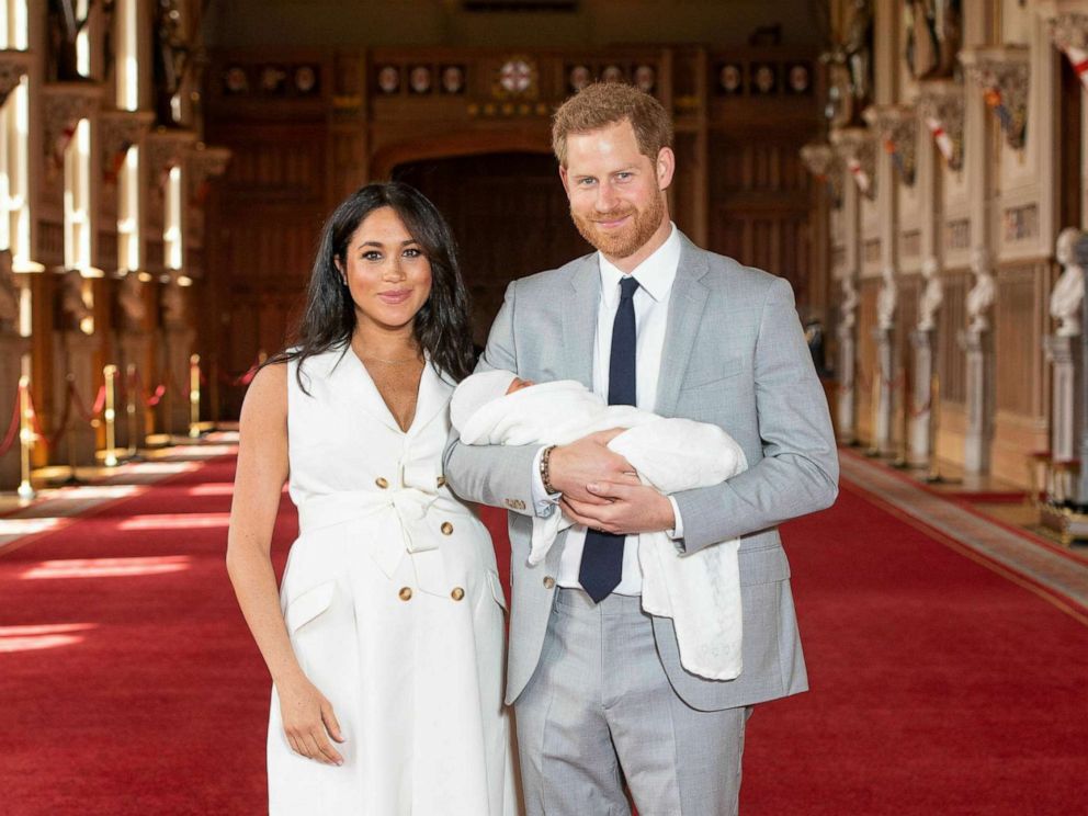 PHOTO: Prince Harry and Meghan, Duchess of Sussex, during a photocall with their newborn son, in St Georges Hall at Windsor Castle, Windsor, England, May 8, 2019.