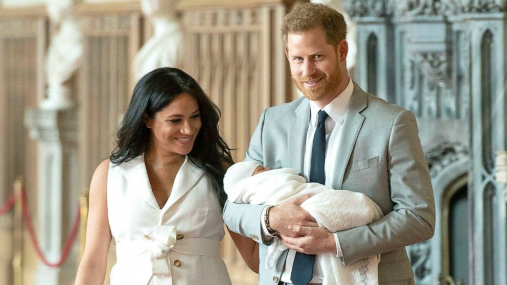 PHOTO: Prince Harry and Meghan, Duchess of Sussex, arrive for a photocall with their newborn son, in St George's Hall at Windsor Castle, Windsor, England,May 8, 2019. 