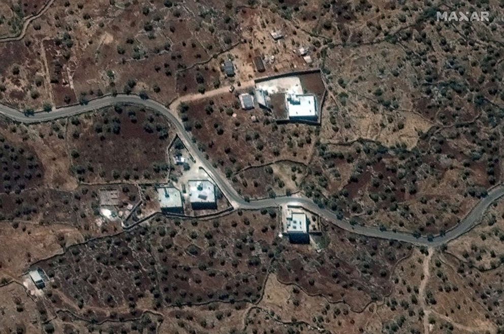 PHOTO: A satellite view of the reported residence of ISIS leader, Abu Bakr al-Baghdadi, collected on September 28, 2019, is shown in this handout image released on October 27, 2019 by Maxar Technologies.