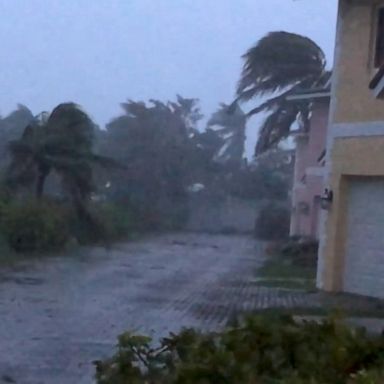 PHOTO: Strong winds batter Oceanhill Boulevard in Freeport as Hurricane Dorian passes over Grand Bahama Island, Bahamas, Sept. 2, 2019.