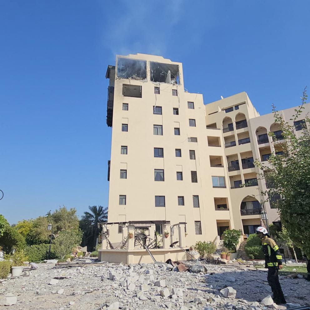 PHOTO: Smoke rises from a residential building, which according to the Bahraini Interior Ministry, was hit by an Iranian drone, in Muharraq, Bahrain, June 28, 2026.