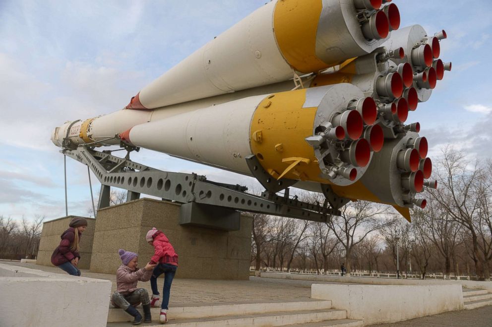 PHOTO: The monument to the Soyuz carrier rocket in the city of Baikonur, Kazakhstan, Nov. 12, 2016.