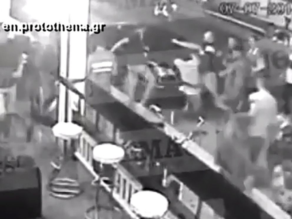 PHOTO: Surveillance video shows a brawl on the Greek Island of Zakynthos where American Bakari Henderson, 22, was killed, July 7, 2017.
