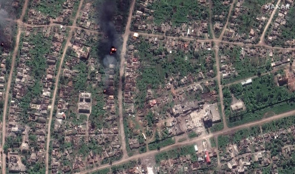 PHOTO: Burning buildings in Bakhmut, Ukraine, May 15, 2023.