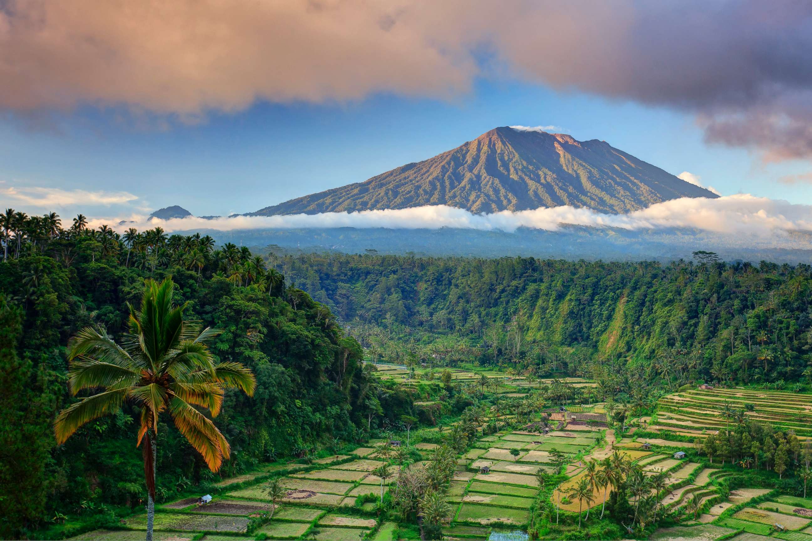 PHOTO: Rice terraces in the village of Rendang and Gunung Agung Volcano in Bali, Indonesia, are pictured in this undated stock photo.