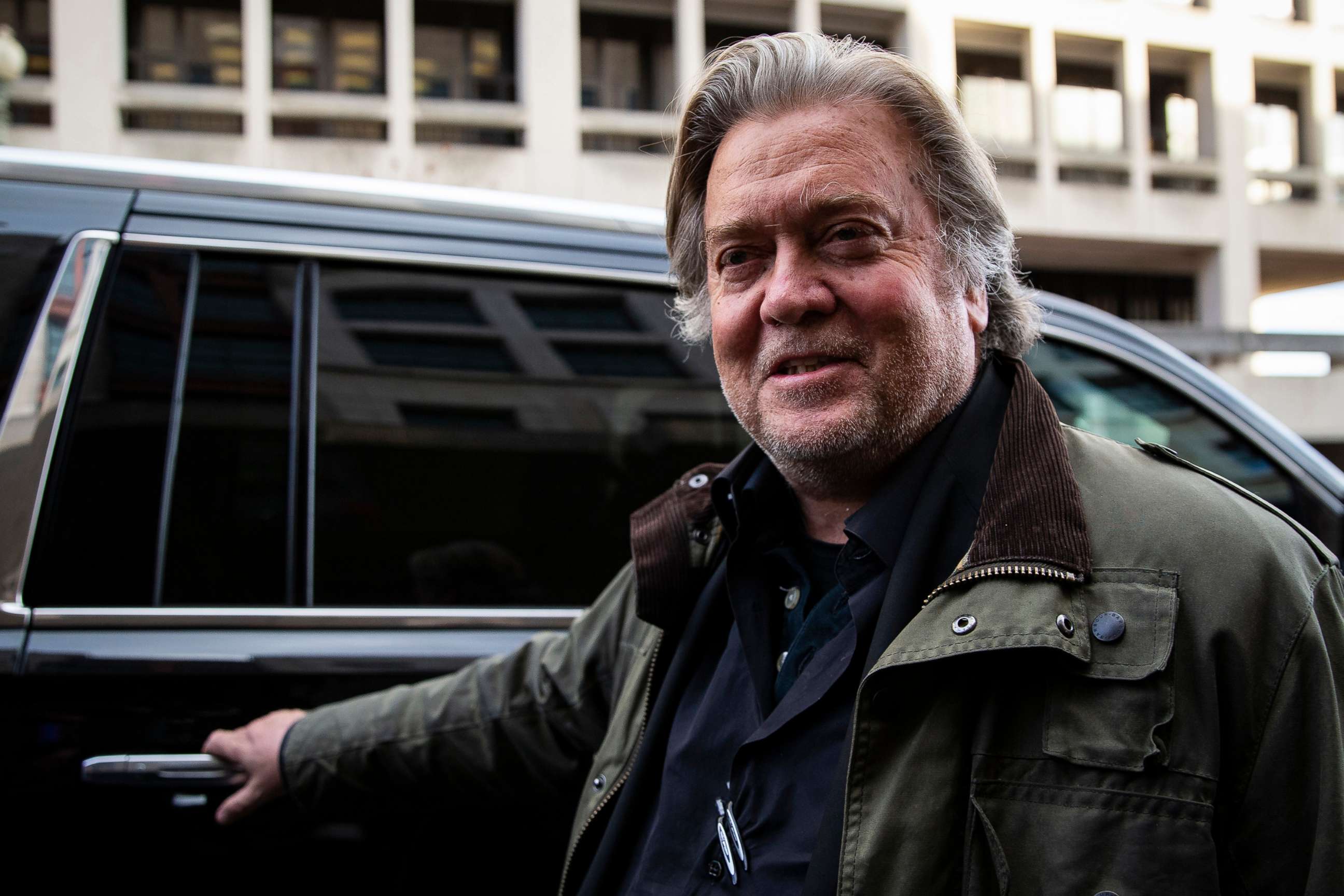 PHOTO: FIn this Nov. 8, 2019, file photo, former White House strategist Steve Bannon departs following testifying in federal trial of Roger Stone, at federal court in Washington.