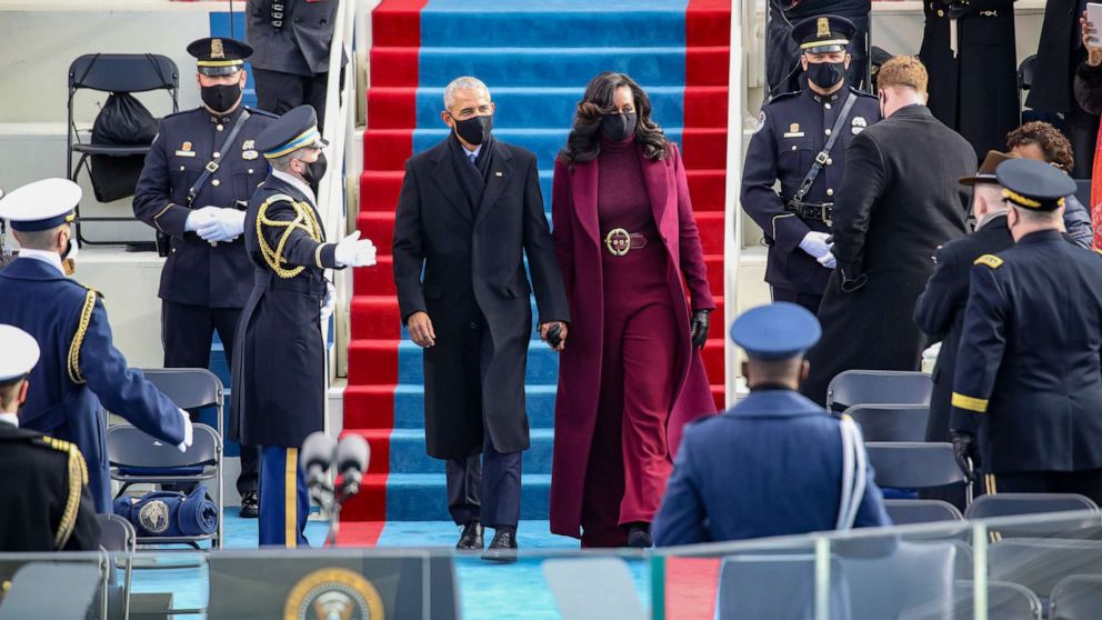 PHOTO: Former President Barack Obama and former first lady Michelle Obama at the inauguration of President-elect Joe Biden on the West Front of the U.S. Capitol on Jan. 20, 2021, in Washington.